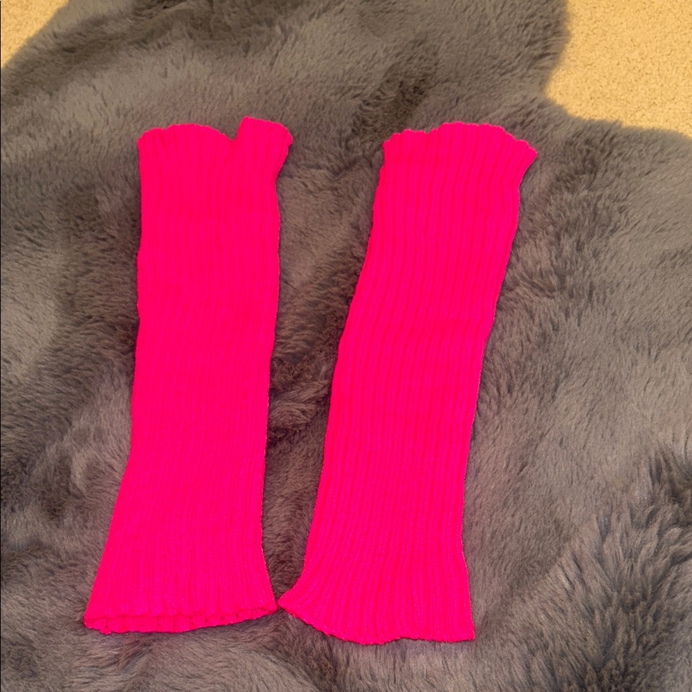 Bright Pink Ribbed Leg Warmers